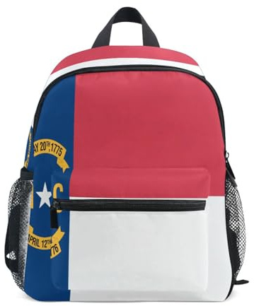 linqin Mochila para niños grandes con cordón y etiqueta de nombre para preescolar, diseño de la bandera del estado de Carolina del Norte (Estados Unidos)