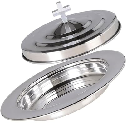Nucelit Stapelbar brödtallrik i rostfritt stål med lock för evenemang och religiösa sammankomster platsbesparande design nattvardsgång serveringsbricka