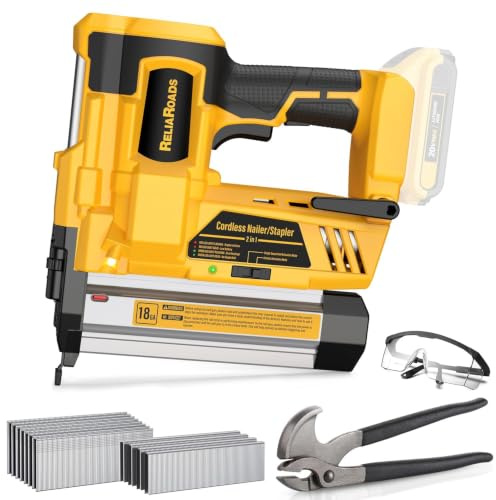 ReliaRoads 2 Cordless Brad Nailer, 2-in-1 18GA Nail Gun Battery Powered Compatible with DeWalt 20V MAX Battery