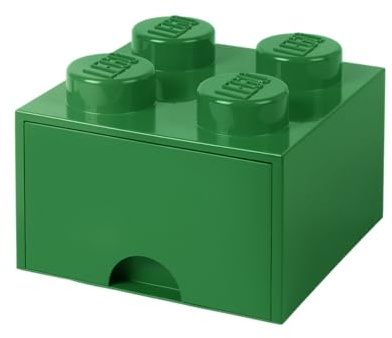 LEGO-40051734 Brique de Rangement Empilable 4 avec Tiroir, Solid, 40051734, Vert, 25 x 25 x 18 cm