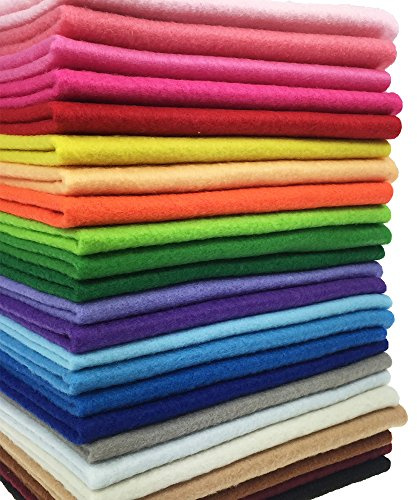 flic-flac 24pcs 1.4mm Soft Felt Fabric Sheet Assorted Color Felt Pack DIY Craft Sewing Squares Nonwoven Patchwork (25 x 25 cm)