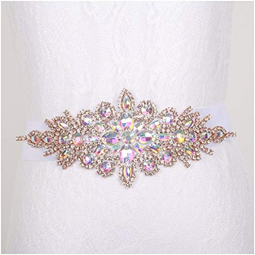 ShinyBeauty Cintura Sash-Belt Rosa Oro Iridescente per Corse Donna, Decorazione con Rinchine, Cinture con Rinchine per Abiti, Ornamento Matrimoniale a Perle e Oro Rosa RA004