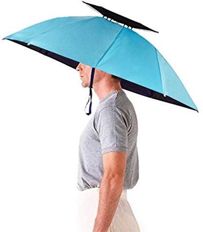Luwint 36’’ Umbrella Hat, 2 Layer Folding Rain UV Protection Headwear Fishing Umbrella Cap for Gardening Golf Outdoor