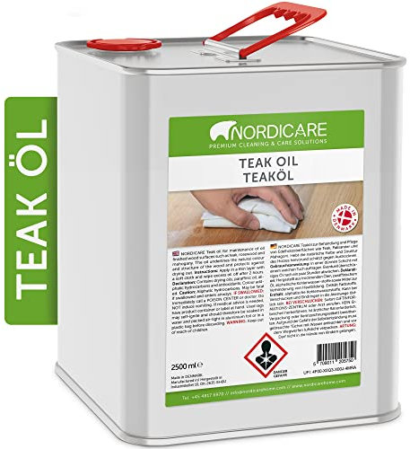 Nordicare Teak Oil (2,5L) - Wood Oil for The Entire Indoor Area - Revives The Original Color of Wood - Premium Teak Oil Wood Care Oil with Stain Protection - Natural Silk Matt Finish-Made in Denmark