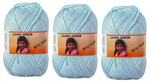Hilo Ovillo de 100% Acrílico para DIY y Para Ganchillo, Crochet, Temporada de Primavera-Verano(Color Celeste Bebe 100g, aprox. 250 metros Pack de 3 pcs)
