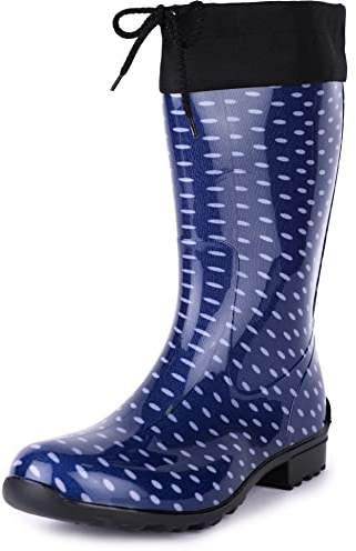 Ladeheid Botas de Agua Impermeables para Mujer Botas Antideslizantes Rubberboots Altas de Lluvia en PVC Zapatos de Mujeres LA-968 (Azul Oscuro/Puntos, 36 EU)