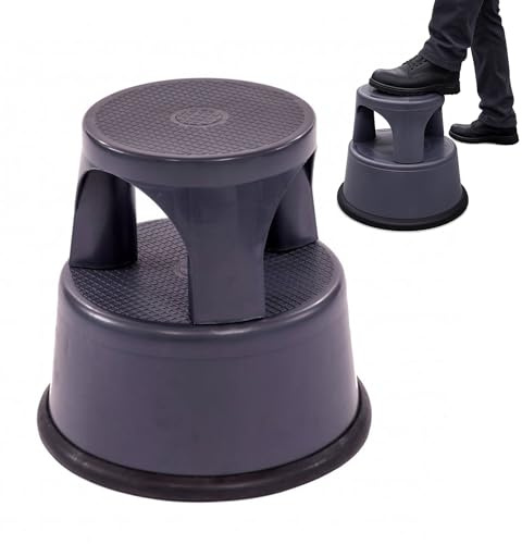 Oypla Heavy Duty Grey Plastic Rolling Kick Step Stool Non Slip - 150kg Capacity