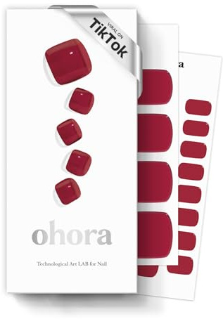 Ohora Sticker Unghie Gel Semi-Polimerizzato per Pedicure, 32 Unghie Gel Adesive Made in Corea, con Lima, Due Salviette Umide e Uno Stick in Legno per l'Applicazione