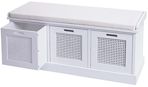 Mendler HWC-J49AM - Banco acolchado para guardarropa (47 x 110 x 40 cm), color blanco y crema