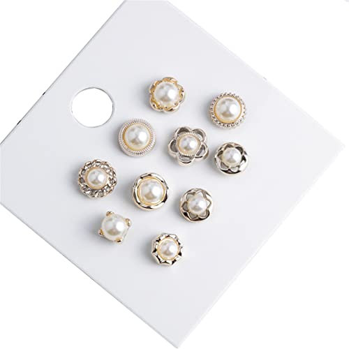10 Stück Damen-Brosche, Knöpfe, zum Abdecken, Perlen, abnehmbar, für Damenbekleidung, mittelgroß, andere Edelsteine, Medium, Perle, Andere Edelsteine