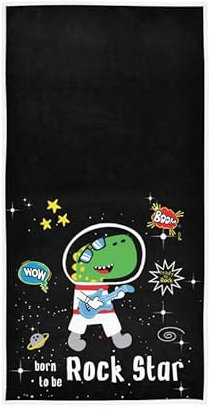 Lustige Rockstar Dino Handtücher Cartoon Dinosaurier Dekor Küchengeschirrtuch Qualität Premium Badezimmer Waschlappen 76,2 x 38,1 cm für Strand, Hotel, Spa, Fitnessstudio, Sport, Yoga, Zuhause