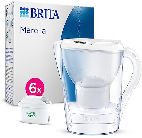 Brita Marella Wasserfilterkanne Weiß 2,4L - Inklusive 6 MAXTRA PRO Filter - Passt in Kühlschranktür