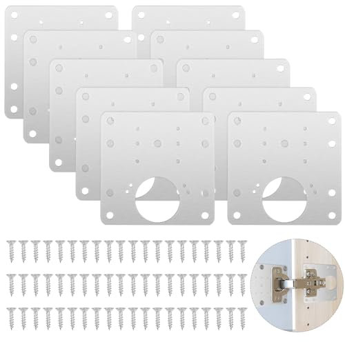Fousenuk 10 Pièces Charnière Porte Placard, Plaque Reparation Kit de Réparation Meuble avec Vis, Armoire Avec Trou Hinge Repair, Inoxydable Cuisine Charnières pour Placards, Bois, Meubles, Portes