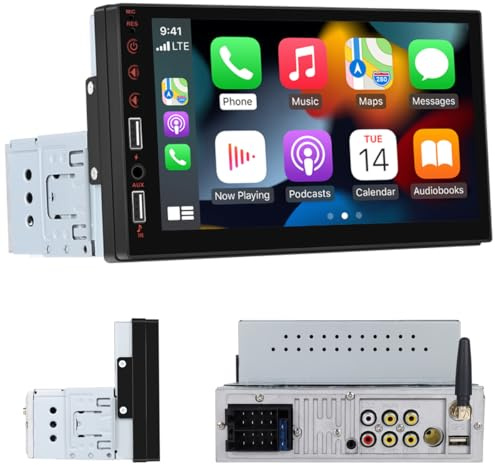 Hikity Radio Coche 1 DIN CarPlay Inalambrico Android Auto EQ, 7 Pulgadas Radio para Coche Bluetooth 1 DIN con Pantalla Táctil Mirror Link USB AUX+Cámara Trasera