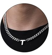 HAYOUWAY Kedja män med bokstäver halsband damer silverkedja, rostfritt stål pansarkedja män halsband kubansk kedja med bokstav hänge smycken gåvor, Rostfritt stål, Ingen ädelsten