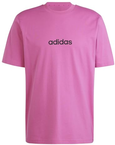 adidas Men's Essentials Linear Single Jersey TEE, semi Lucid Fuchsia/Black, XXL