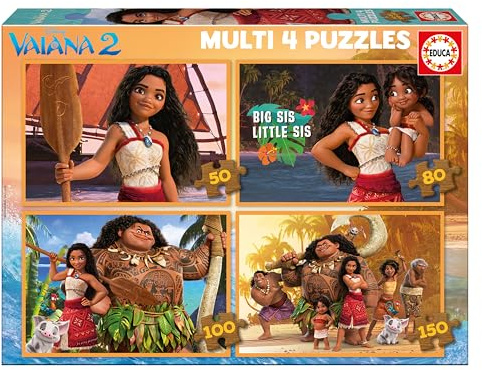 Educa - Lot de 4 Puzzles progressifs pour Enfants de 50 à 150 pièces avec des Images de Moana 2. Dimensions : 34 x 24 cm. Recommandé à partir de 3 4 5 Ans (20104)