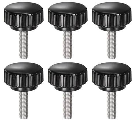 sourcing map 6pcs Knurled Clamping Knobs M5 x 20mm Metric 304 Stainless Steel Male Thread Thumb Screw on Type 22mm Plastic Round Head Threaded Hand Bolt Stud Knobs Black