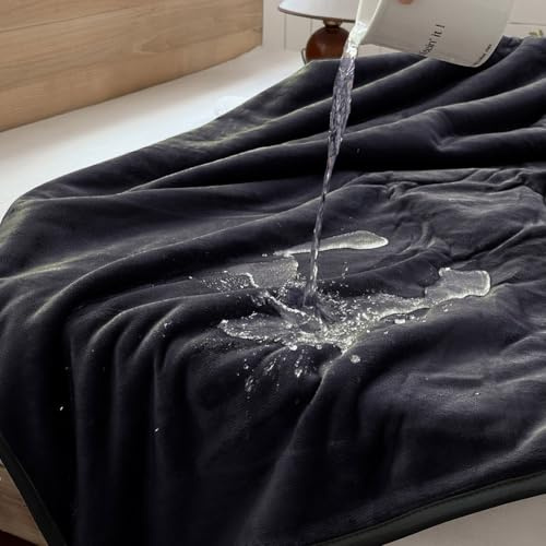 NSNLGSGC Couverture imperméable 152 x 127 cm pour couples, enfants, animaux de compagnie, chien et canapé, couverture imperméable en flanelle Sherpa, résistante aux liquides jusqu'à 1500g, noir