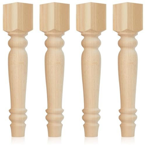 Threehoney 4 Pcs Farmhouse Table Legs, 16''x2.6'' Pine Dining Table Legs for Furniture Unfinished Wooden Furniture Dining Cottage Bench Coffee for DIY(Round)