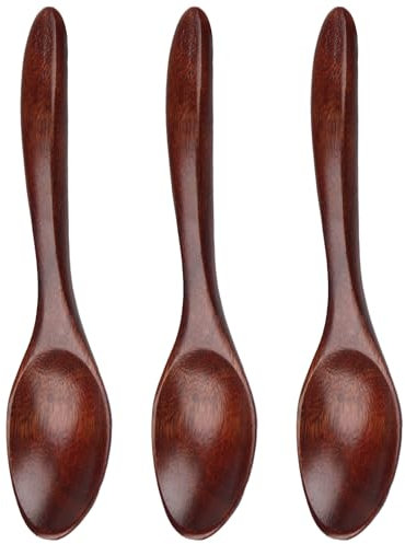 KMKANPO 3 pezzi set cucchiaio legno, 14cm mestoli legno, Cucchiaio per miele, Accessori cucina multifunzionale, per mescolare zuppe calde, Caffè, tè, ecc.