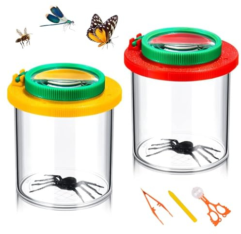 xolear 2 Piezas Conjunto de Lupas de Copa para Niños, Visor de Insectos con Pinzas de Plástico, Lupa para niños, Caja de Observación de Insectos para Exploración Ciencias Naturales
