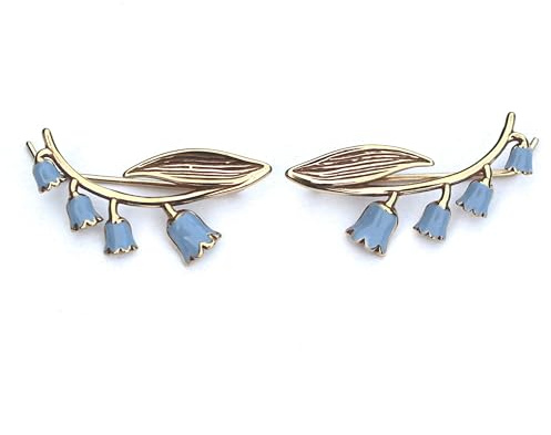 Klockblommor öronklättrare. 925 sterling silver undvik guld och blå emalj