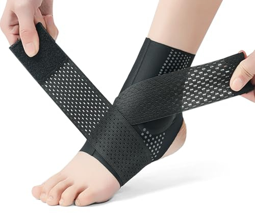 Sarvvte 2Pcs Ankle Support Brace with Removable Strap, 3D Knit Breathable Compression Ankle Sleeve for Men Women, Adjustable Ankle Brace for Plantar Fasciitis, Sprained Ankle, Running & Sports