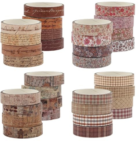 Sutowe Washi-tejp i set, 32 rullar 1 cm x 3 m Retro-dekorationstejp Antika mönster Konsttejp för DIY-bastel, dagböcker, planer, samlaralbum, förpackningar