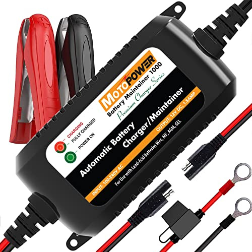 MOTOPOWER 12V 1.5Amp Cargador de batería automático Mantenedor para automóviles, Motocicletas, ATVs, RVs, Powersports, Barco y más