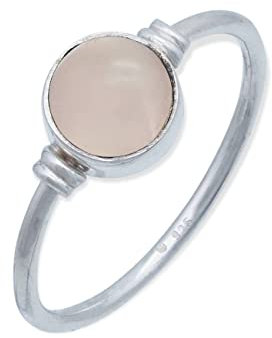 mantraroma Ring Silber Damen mit Stein Rosenquarz Edelstein rosa schlicht modern