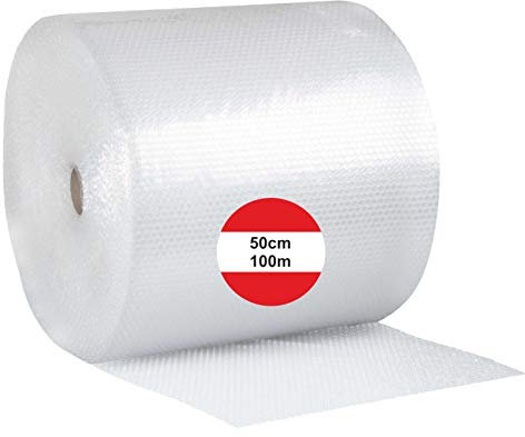 Eigenmarke Luftpolsterfolie 50cm x 100m Rolle Blisterfolie Noppenfolie Polsterfolie Transparent (1x 50cm x 100m + 1x Klebeband)
