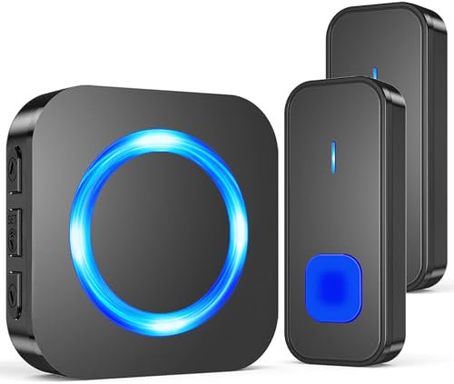 SURFOU Wireless Doorbell,1300ft Long Range Waterproof Cordless Door Bell Chime Kit, with 2 Remote Push Buttons 1 Plug-in Receiver, 5 Volume, LED Flash, for Front or Back doorbell Sets