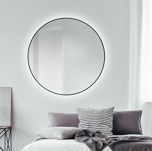 Talos Black Oros spiegel rund Ø 120 cm – runder Wandspiegel in schwarz – Badspiegel rund mit hochwertigen Aluminiumrahmen - Badezimmerspiegel mit indirekter LED Beleuchtung - Lichtfarbe neutralweiß