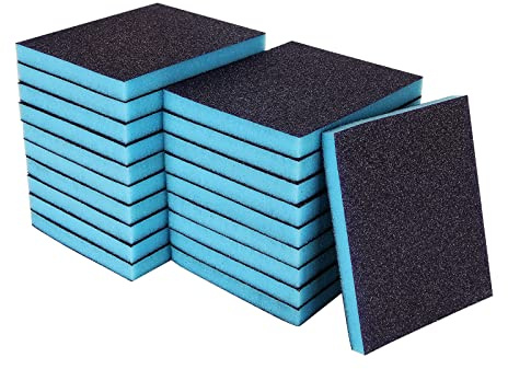 MIVIDE Confezione da 20 spugne abrasive, grana 120, blocchi abrasivi in spugna bagnati e asciutti a doppio uso, blocchi abrasivi riutilizzabili per legno, metallo, plastica, pulizia, fai da te