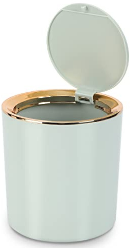 Desk Bin with Lid, Mini Table Trash Can,15 * 14.5cm Portable Small Dustbin for Bathroom Living Room Kitchen Car Dressing Table (Light green)