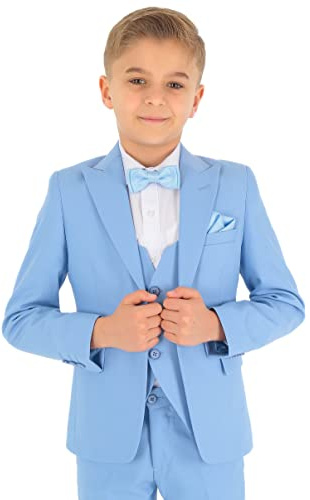 Trajes de Boda Ajustados para niños, Conjunto Completo de Traje Formal de 8 Piezas con Textura de Espiga en Azul Cielo Edad 2 años