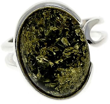 SilverAmber Jewellery - Anillo de diseñador clásico ajustable de plata de ley 925 y ámbar báltico - GL464A, Adjustable, Piedra preciosa, Ámbar