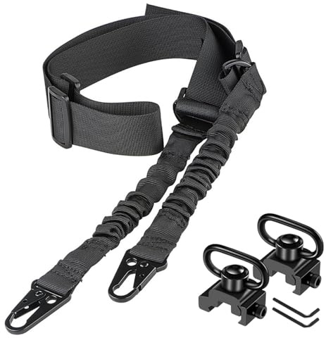 Sling táctico de Dos Puntos-2 Pack Picatinny QD Sling montajes giratorios Correa de Hombro Ajustable para Rifles-liberación rápida y Base de Montaje incluida (Negro A)