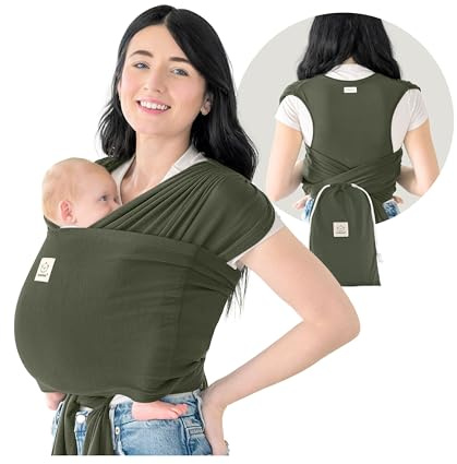 KeaBabies D-Lite Baby Sling - D-Lite Elastic Baby Sling Newborn, Easy to Put on Baby Carrier Newborn from Birth, Ring Carrier Baby Sling Without Tying (Forest)