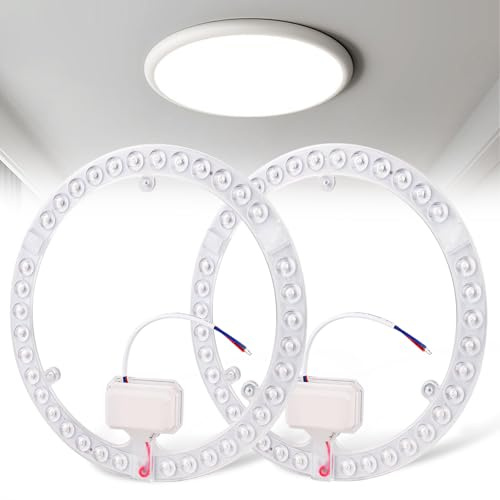 BYZESTY 2-pack LED konverteringskort, 36 W konverteringssats med fästmagneter för taklampor, ringlampa Ø 23 cm, vit 6000 K, retrofit kretskort