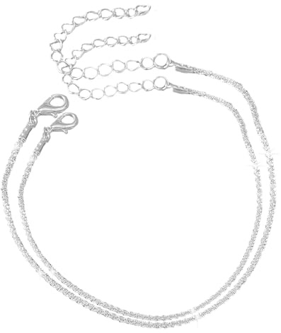 HLMYER Silver Multilayer Anklets for Women, Adjustable Beach Bracelet, Extra Large Anklets for Plus Size