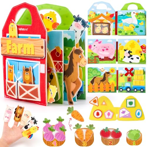 hahaland Libro Montessori Interattivo 1 Anno - Montessori Busy Board Feltro Pannello Sensoriale Bambini 1 2 3 Anni - Quiet Book Educativo Regalo Bimbo Bimba