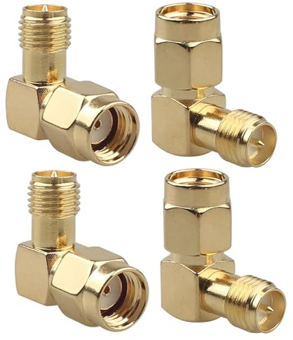 Futheda 4 st RP-SMA hane till RP-SMA hona rätvinklig antennanslutning 90 grader RF koaxialadapter kompatibel med 4G LTE-antenn FPV drönare backup-kamera radiosändtagare WiFi trådlös WLAN