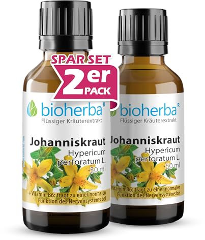 2 Stk. Johanniskraut Tropfen, Tinktur 2 x 50 ml – Hochdosierter Extrakt mit Vitamin B6 für Nervensystem, Homocystein-Stoffwechsel & Bildung roter Blutkörperchen von BIOHERBA PZN 17187391