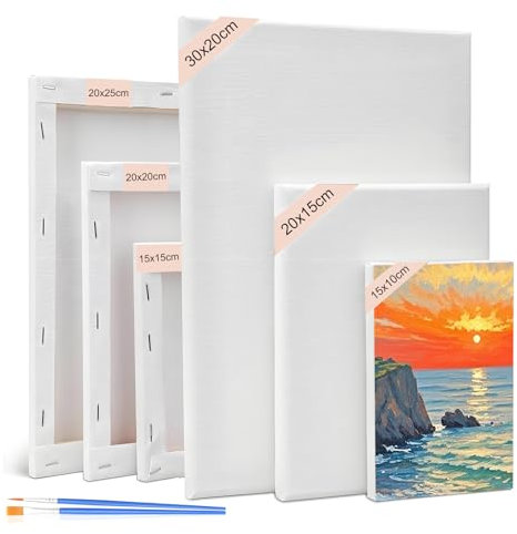 Leinwand Set, 6 Stück Leinwände zum Bemalen, Bilderrahmen Rahmen Keilrahmen Weiß, Leinwand Malen Canvas Künstlertafelbilder für Ölgemälde Acryl Skizzieren Zeichnen Leinwandpaneele für Bastler,Künstler