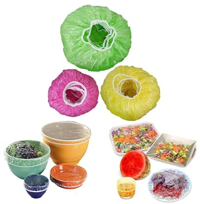 90 Stück Elastische Frischhaltebeutel, Abdeckhauben für Lebensmittel, Lebensmittel Abdeckung Wiederverwendbare, Bunte Frischhaltefolie, für Gemüse Frischeschutz,BBQ,Hotel Duschkappe