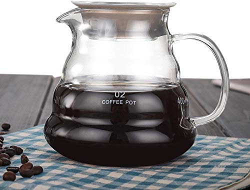 Cafetière en Verre Pichet à Café avec Poignée Pot à Café Verseuse en Verre avec Couvercle Carafe avec Filtre Transparente Verseuse à Cafés Anti-brûlure Théière pour Maison Bureau 300ML 500ML
