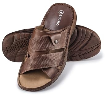 ESTRO Sandales Homme Cuir Été - Mules Homme Cuir Été Sandale Hommes avec Semelle Antidérapante s5 (45 EU, Marron)