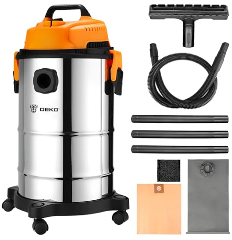 DEKO Wet and Dry Vacuum Cleaner, 1200W 17KPA Shop Vac with 20L Capacity, 360° Rotating Wheels, 1.5M Hose for Home, Garage, Workshop, Dust Extractors Woodworking